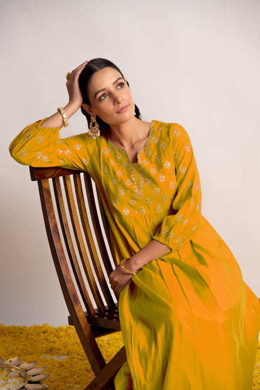 Mustard Modal Silk Fabric A-Line Kurta with Pant