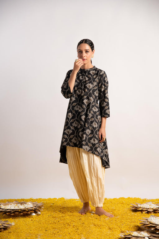 Black Gold Print Up and Down Flared Kurta