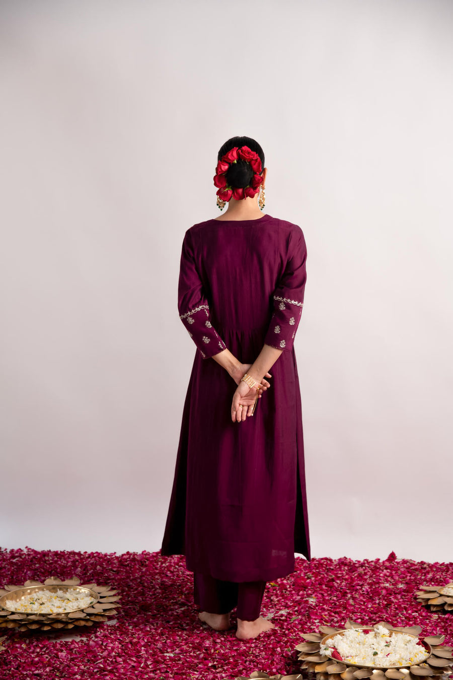 Wine Modal Silk Fabric A-Line Kurta with Pant