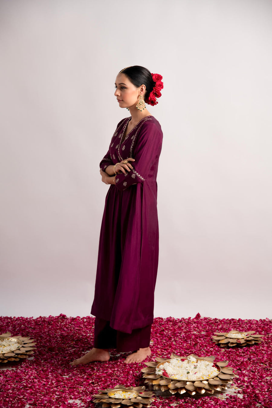 Wine Modal Silk Fabric A-Line Kurta with Pant