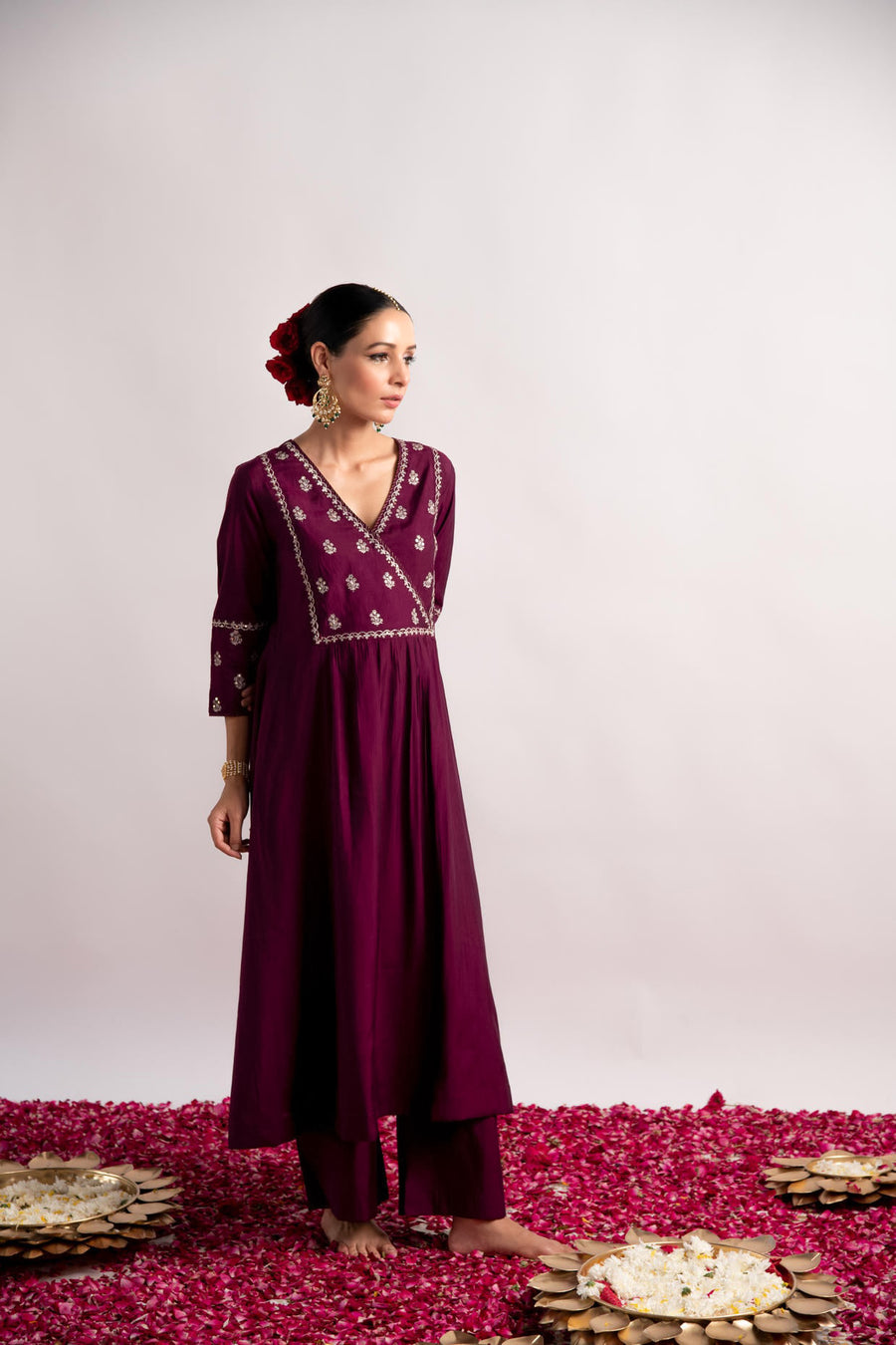 Wine Modal Silk Fabric A-Line Kurta with Pant