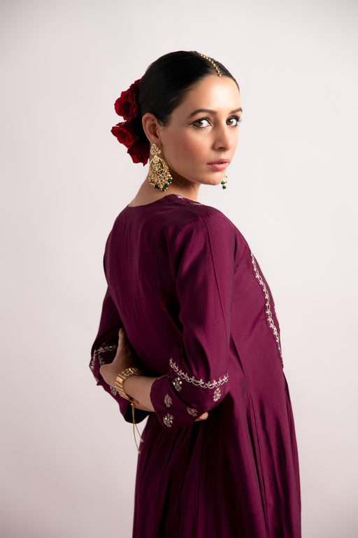 Wine Modal Silk Fabric A-Line Kurta with Pant