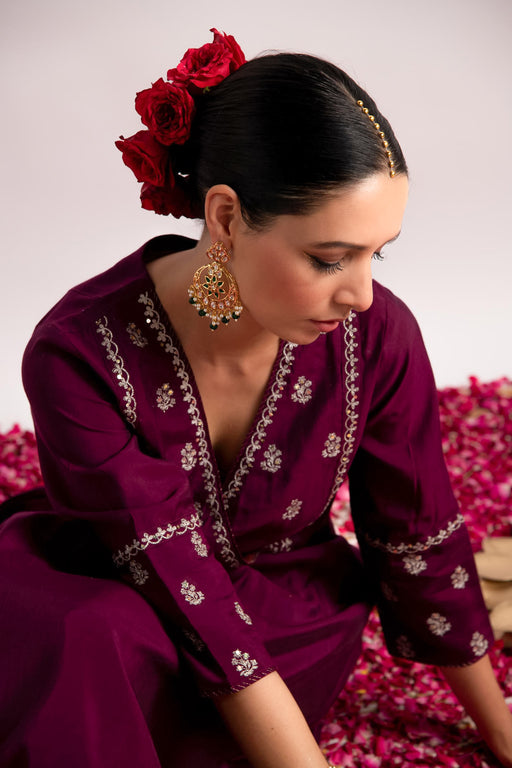 Wine Modal Silk Fabric A-Line Kurta with Pant
