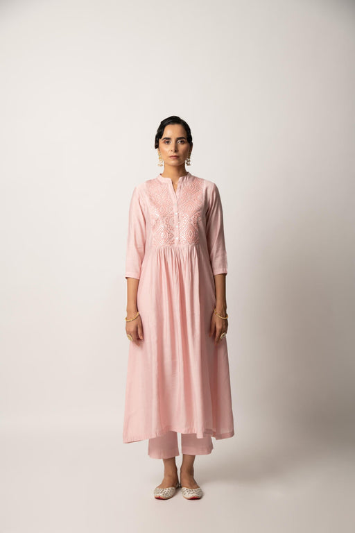 Light Pink gathered A-Line kurta Pant Set