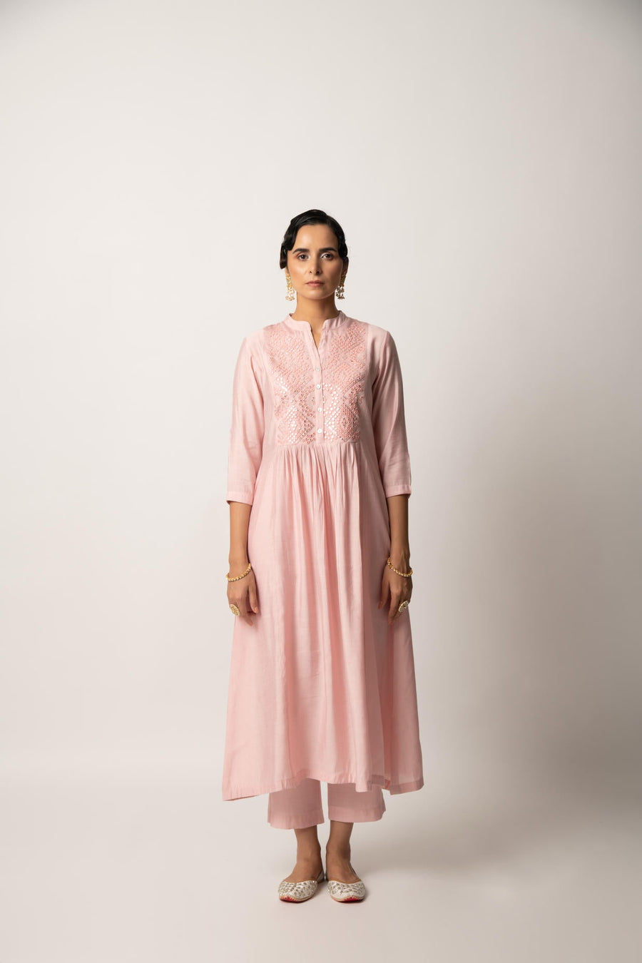 Light Pink gathered A-Line kurta Pant Set