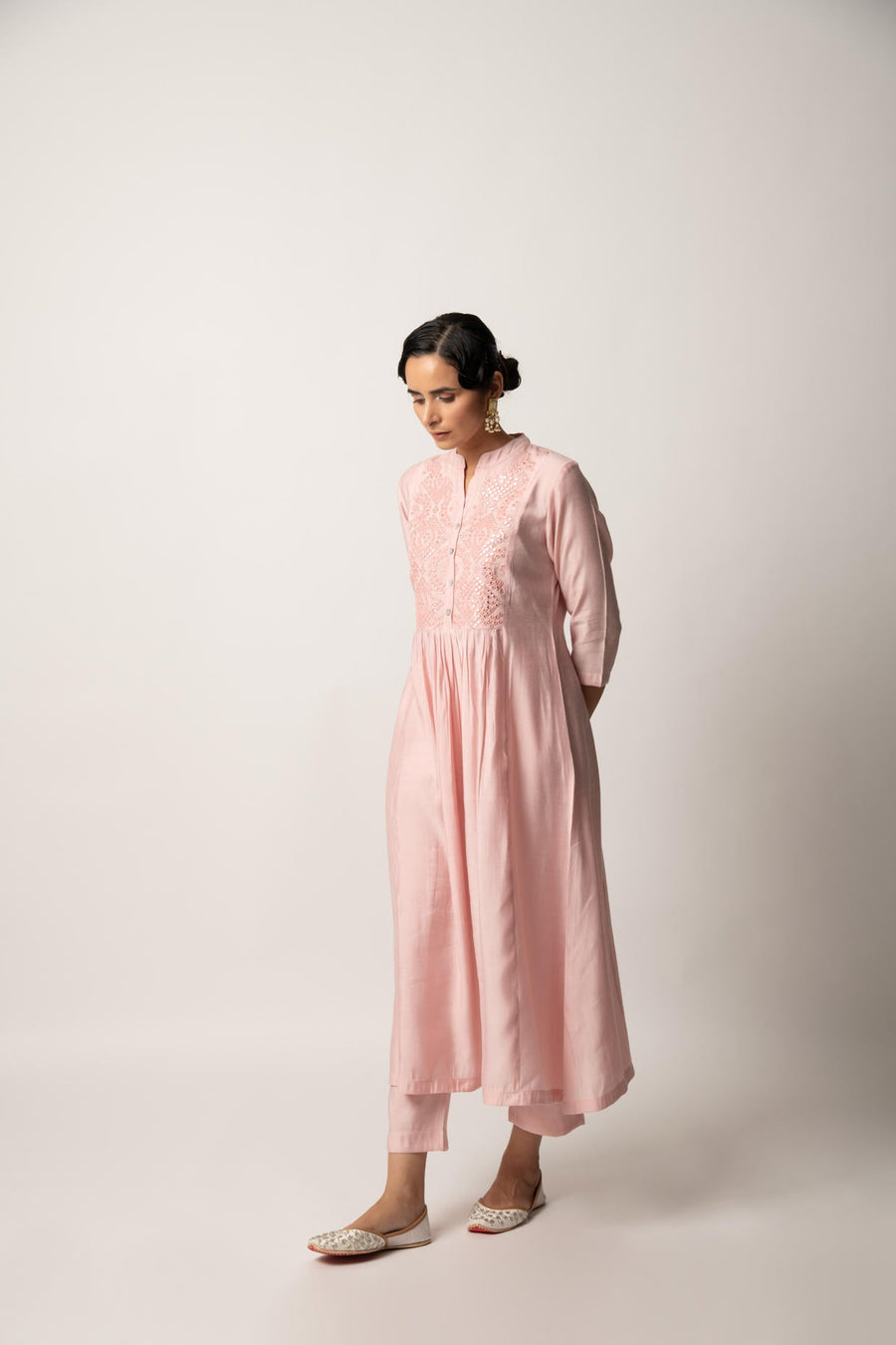 Light Pink gathered A-Line kurta Pant Set