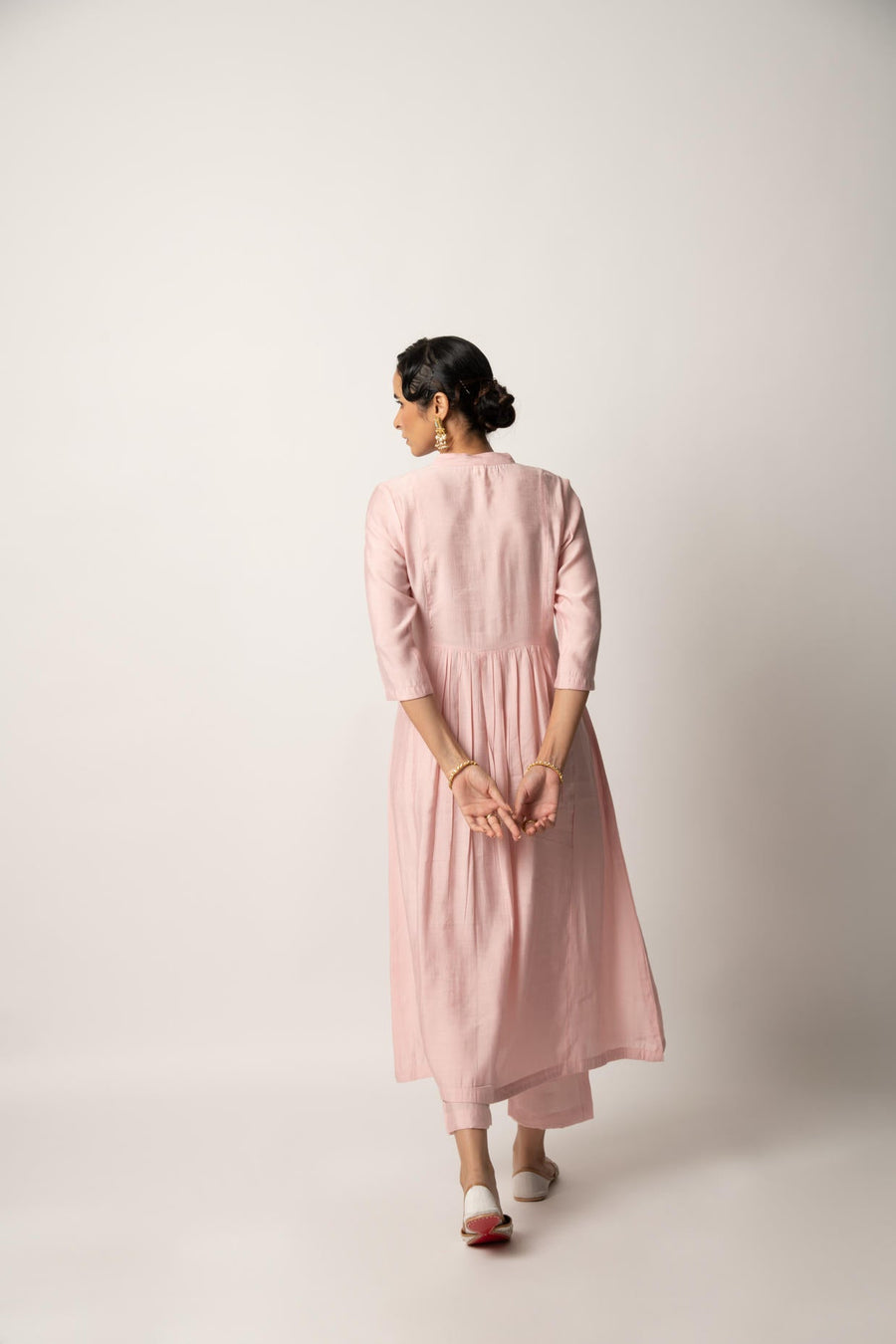 Light Pink gathered A-Line kurta Pant Set