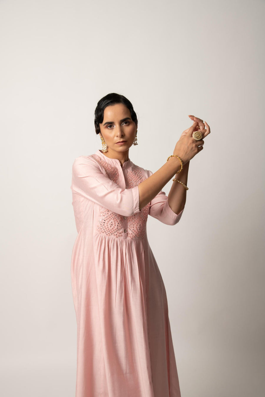 Light Pink gathered A-Line kurta Pant Set