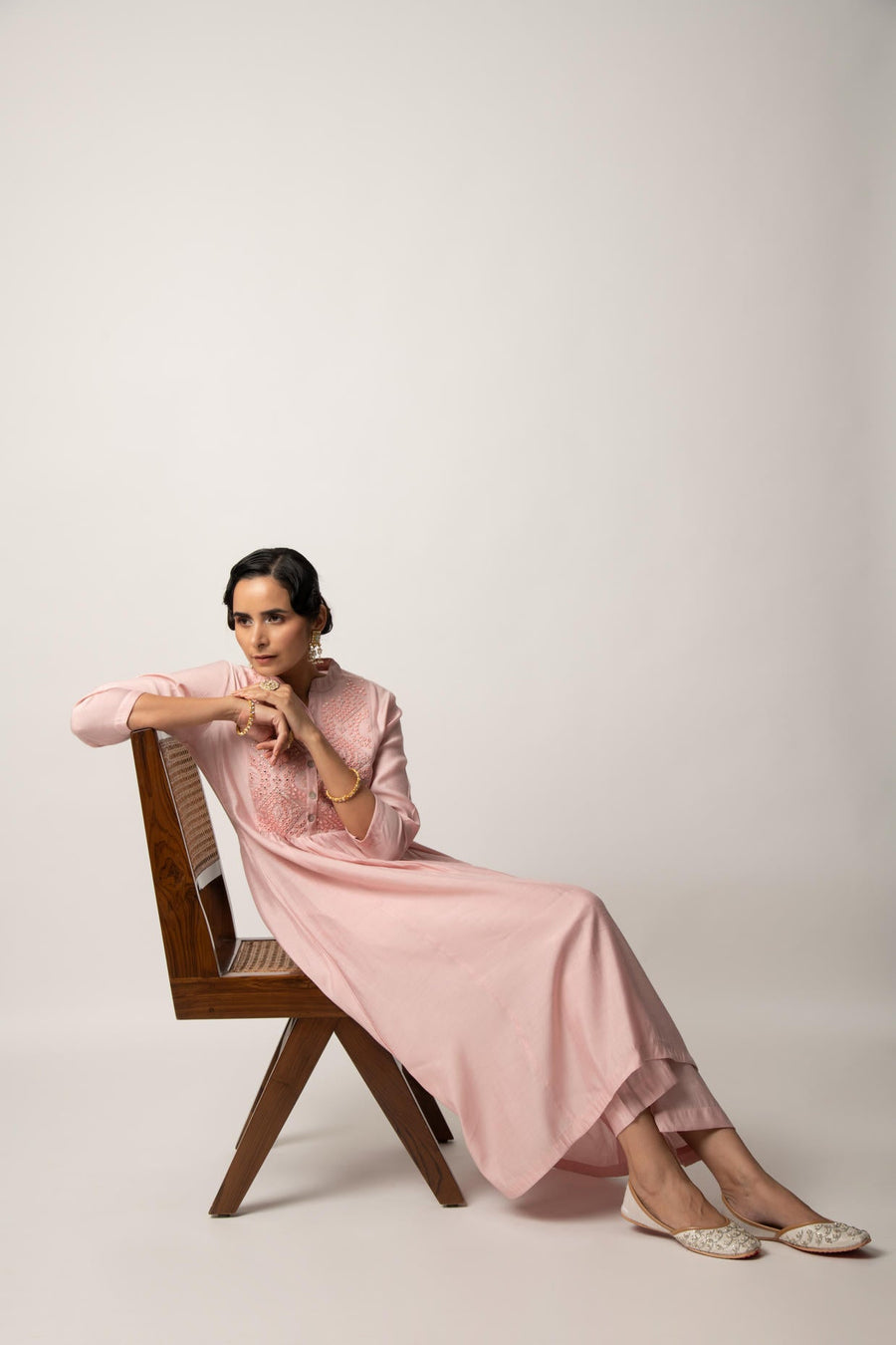 Light Pink gathered A-Line kurta Pant Set