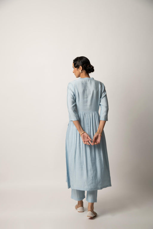 Sky blue gathered A-Line kurta Pant Set