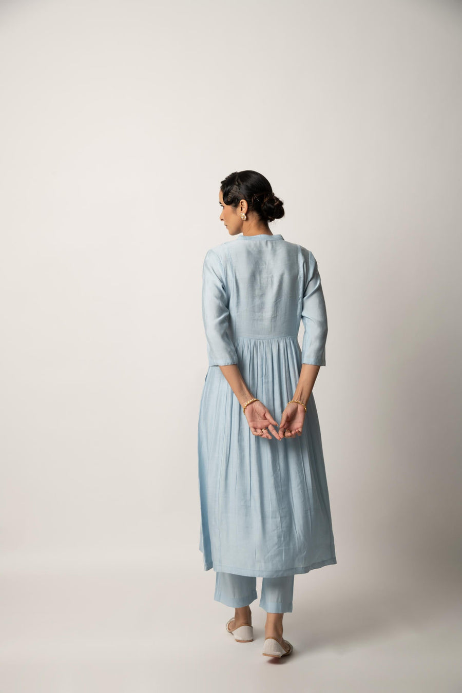 Sky blue gathered A-Line kurta Pant Set