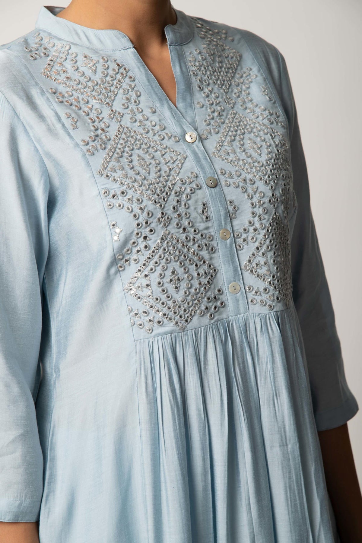 Sky blue gathered A-Line kurta Pant Set