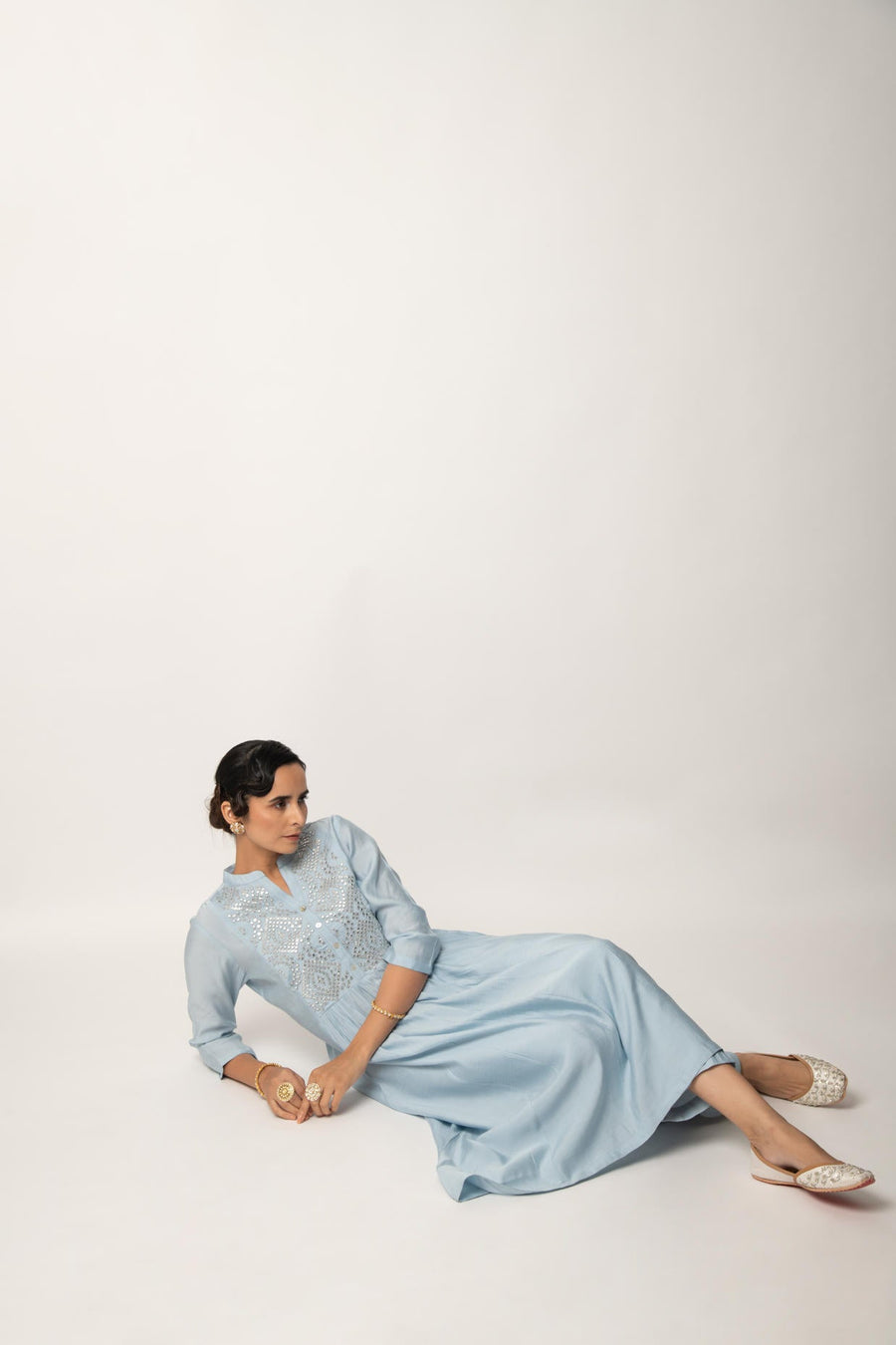 Sky blue gathered A-Line kurta Pant Set