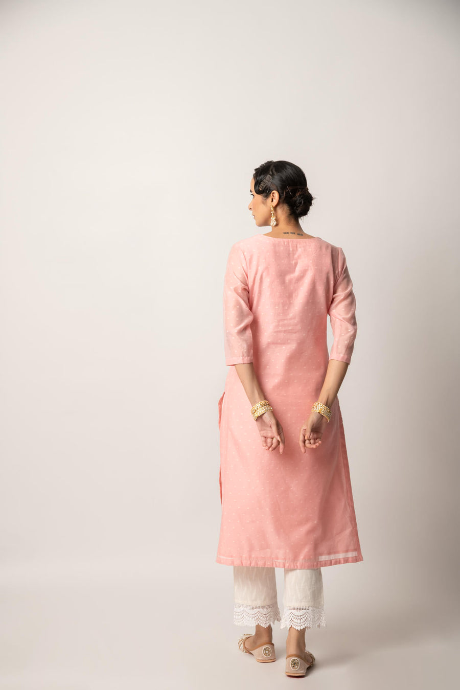 Pink Silk Chanderi Straight Kurta