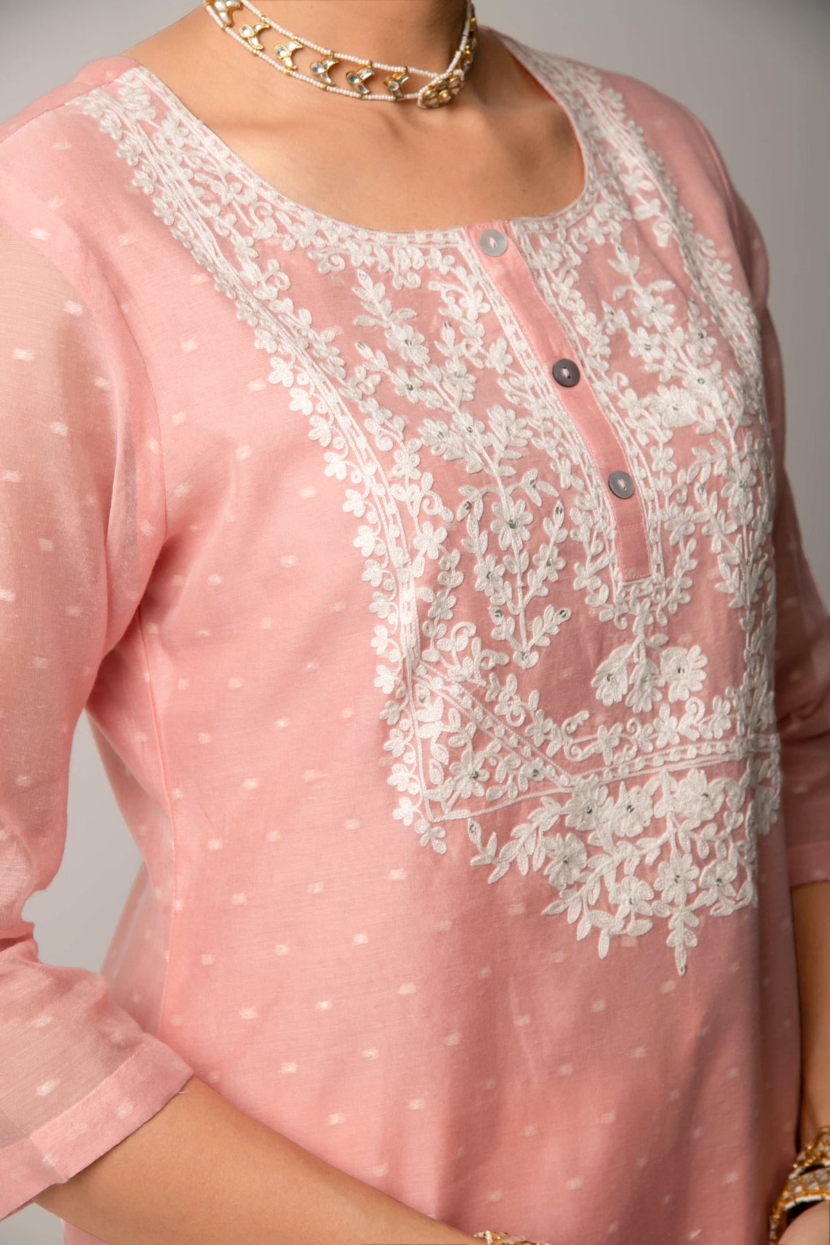 Pink Silk Chanderi Straight Kurta