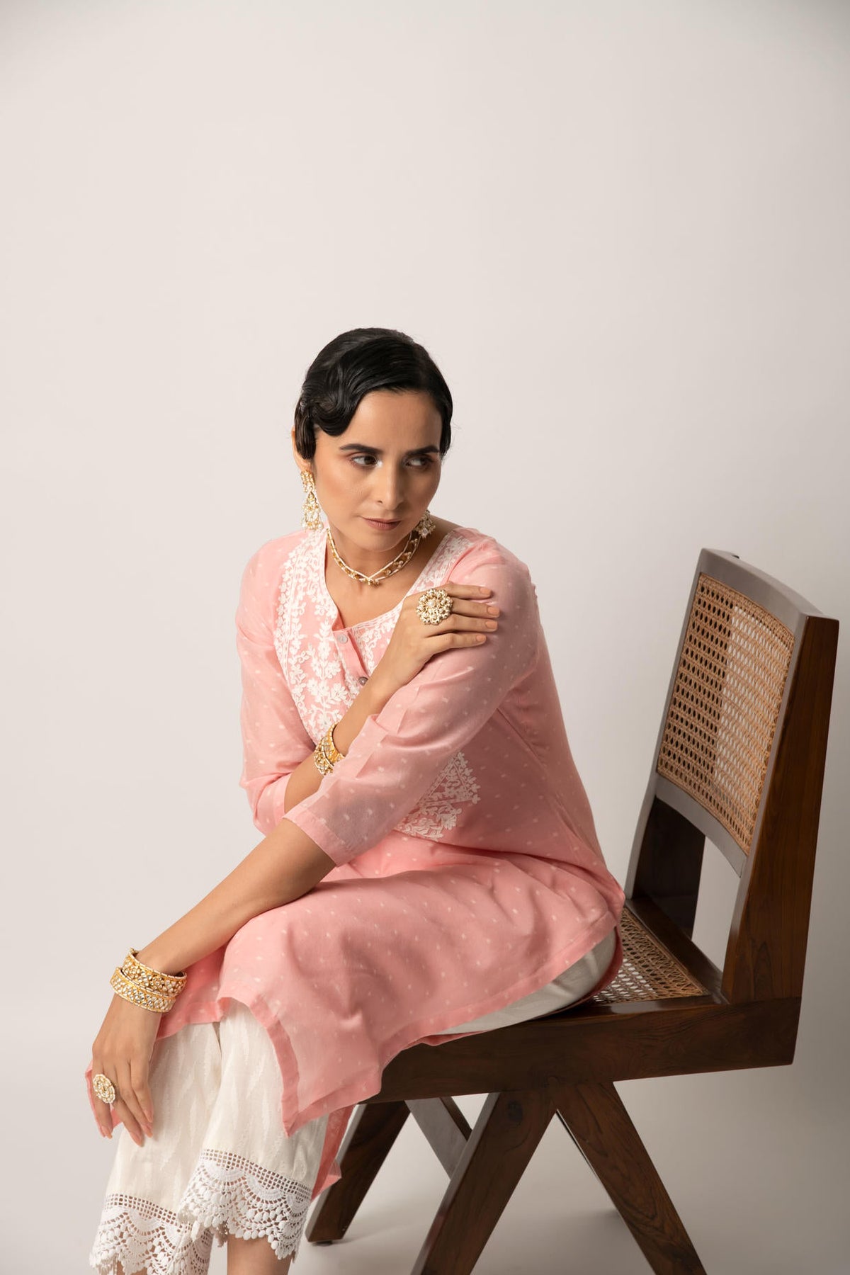 Pink Silk Chanderi Straight Kurta