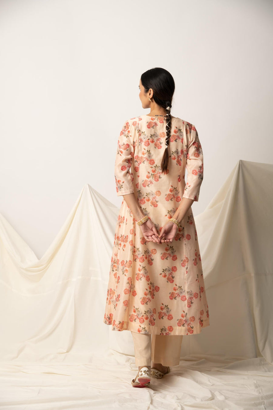 Butter Yellow Floral Print A-Line Kurta