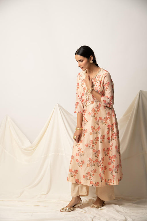 Butter Yellow Floral Print A-Line Kurta