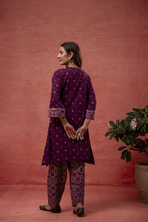Aari Embroidered Wine Cotton Co-Ord Set