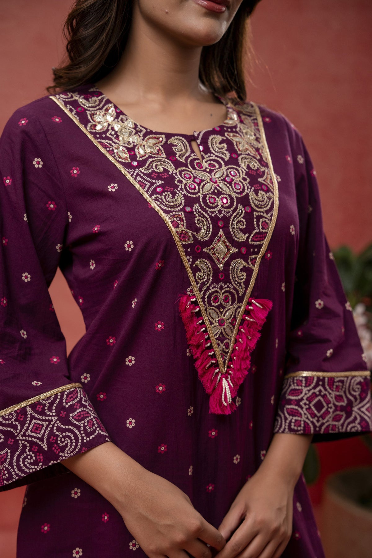 Aari Embroidered Wine Cotton Co-Ord Set