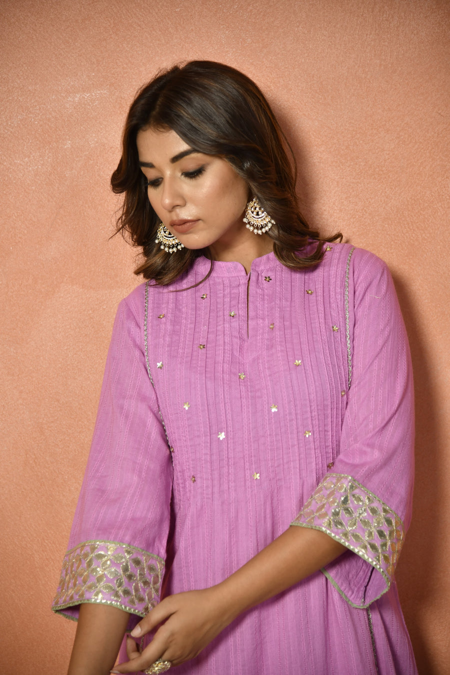 Purple festive embroidered cotton suit set - product detail - EKOHUM