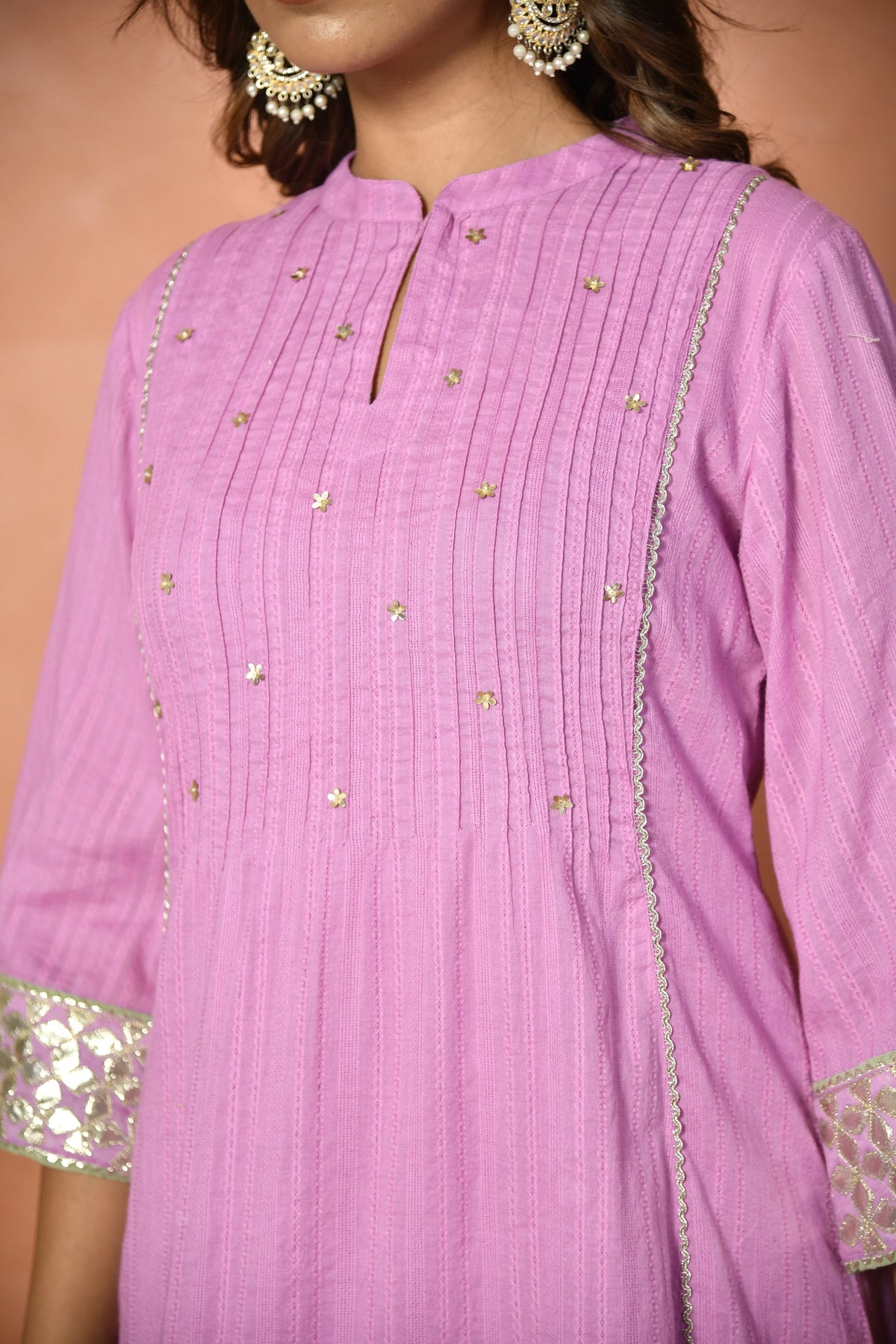 Purple festive embroidered cotton suit set - detail 3 - EKOHUM