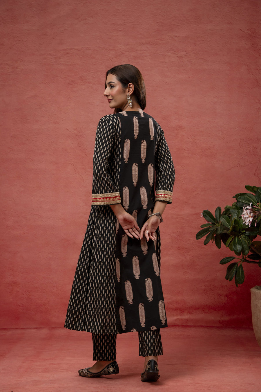 Black Cotton Suit Set Zari Sequin Work & Kota Doria Dupatta