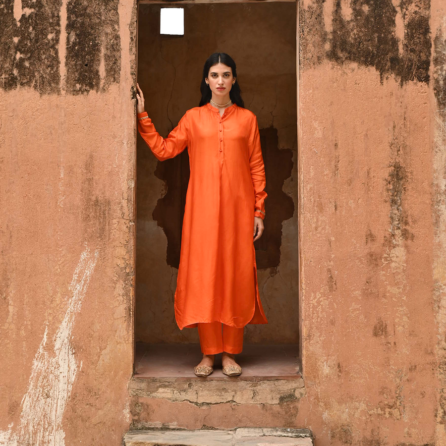 Orange Silk Co-Ord Set