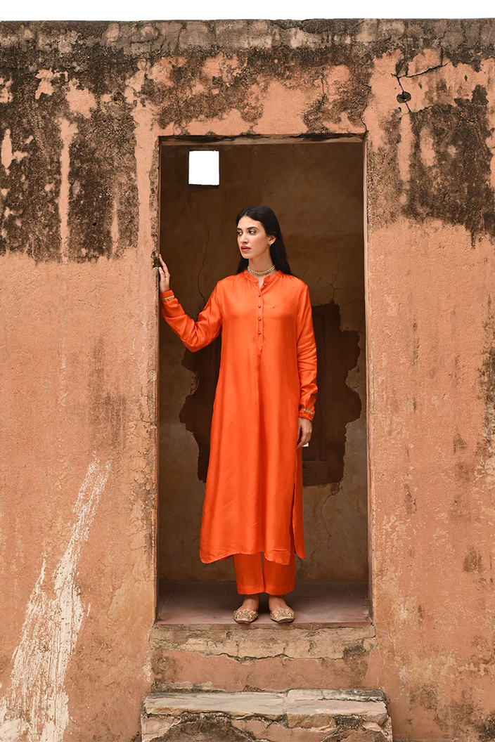 Orange Silk Co-Ord Set