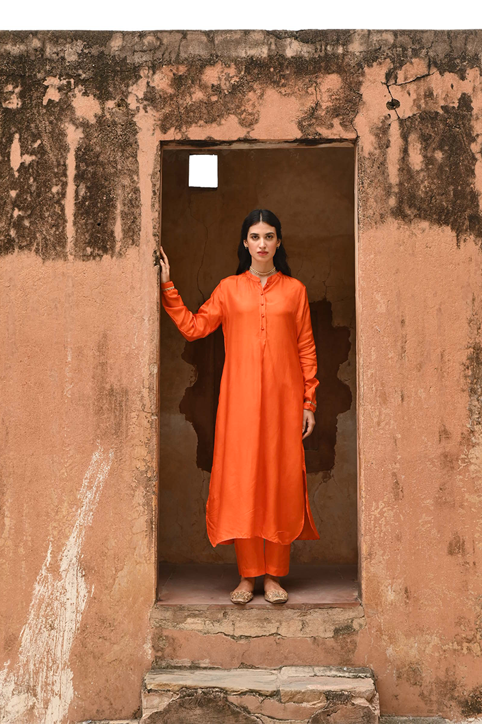 Orange Silk Co-Ord Set