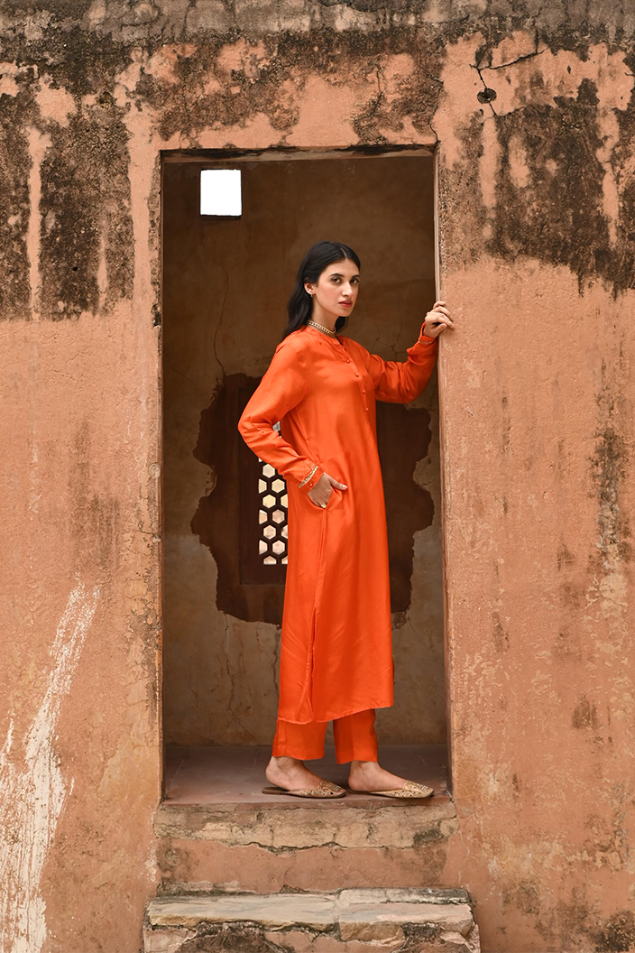 Orange Silk Co-Ord Set