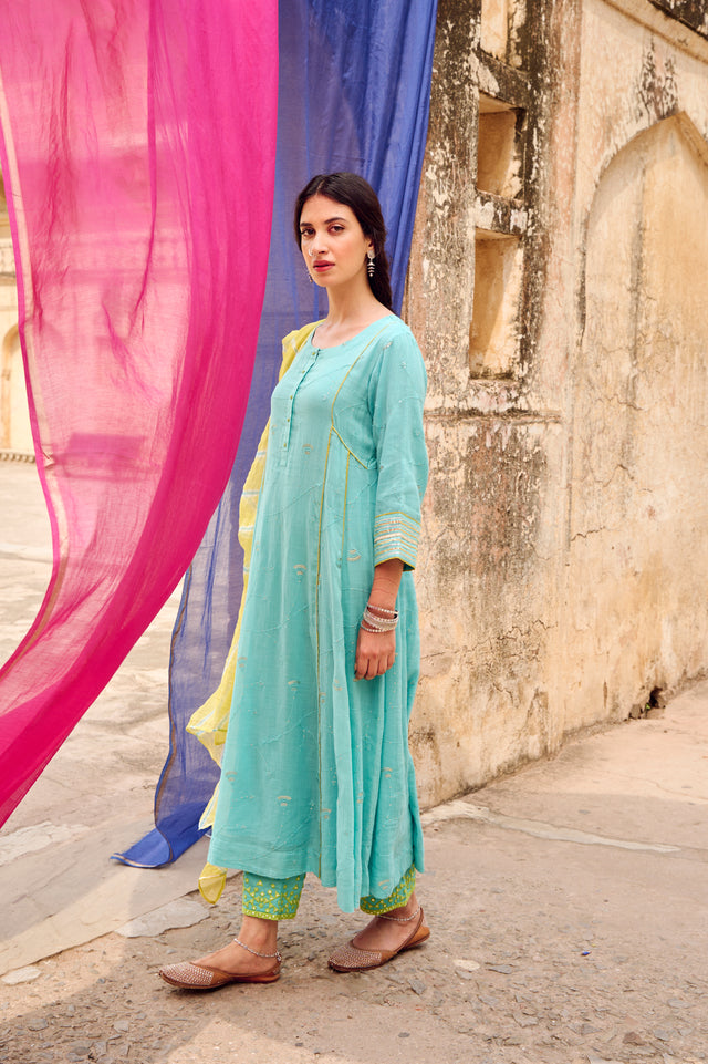 Firozi Embroidered Kurta Pant Set with Dupatta