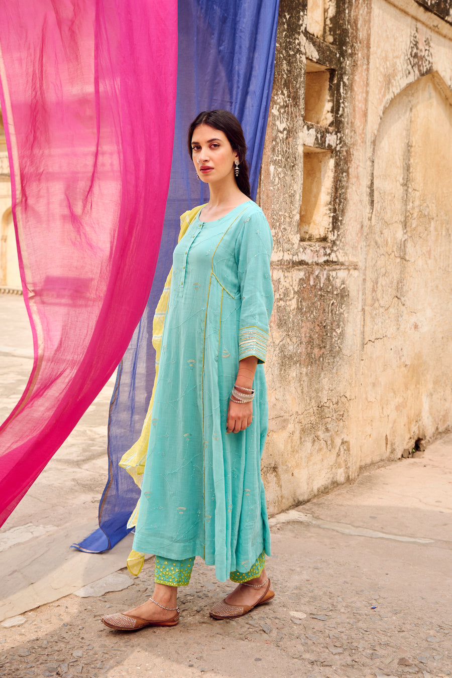 Firozi Embroidered Kurta Pant Set with Dupatta