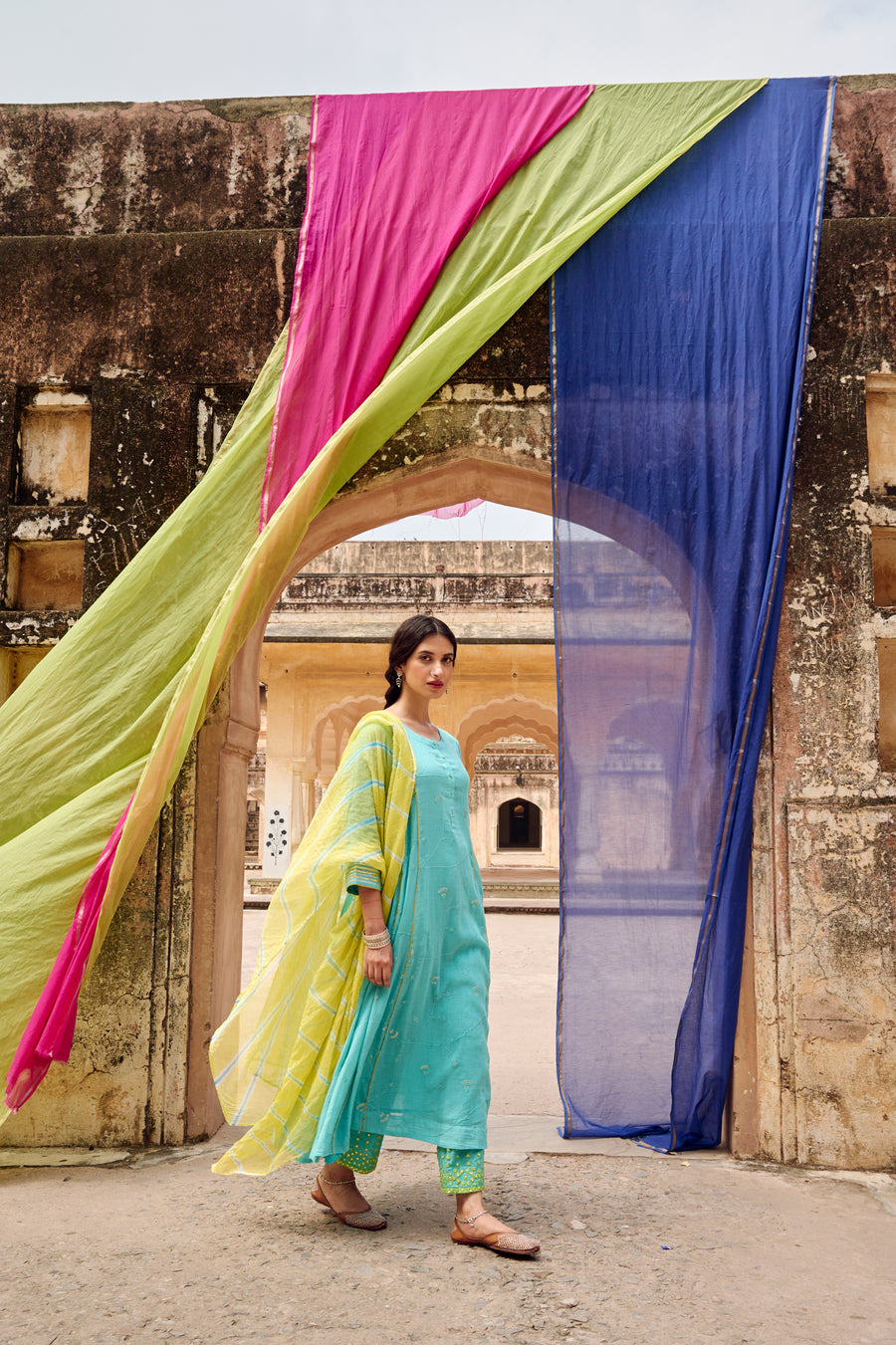 Firozi Embroidered Kurta Pant Set with Dupatta