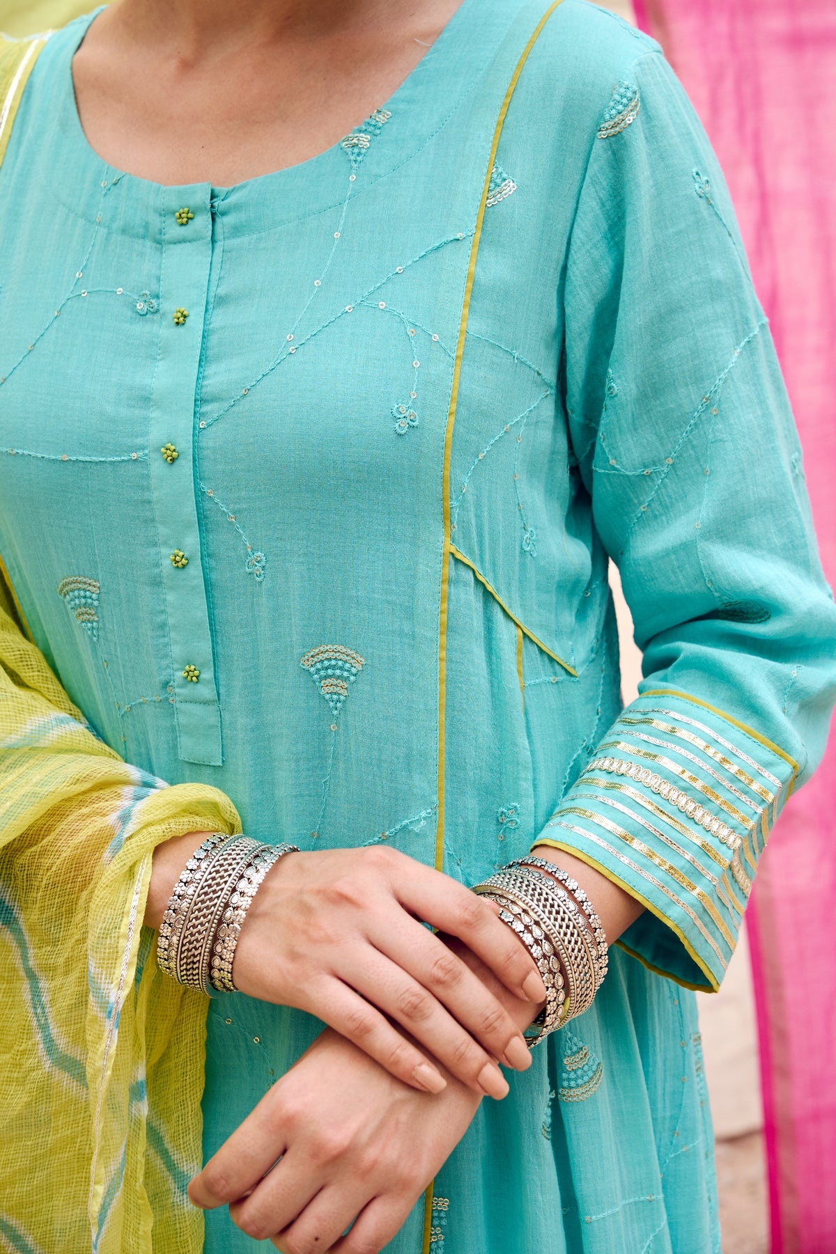 Firozi Embroidered Kurta Pant Set with Dupatta