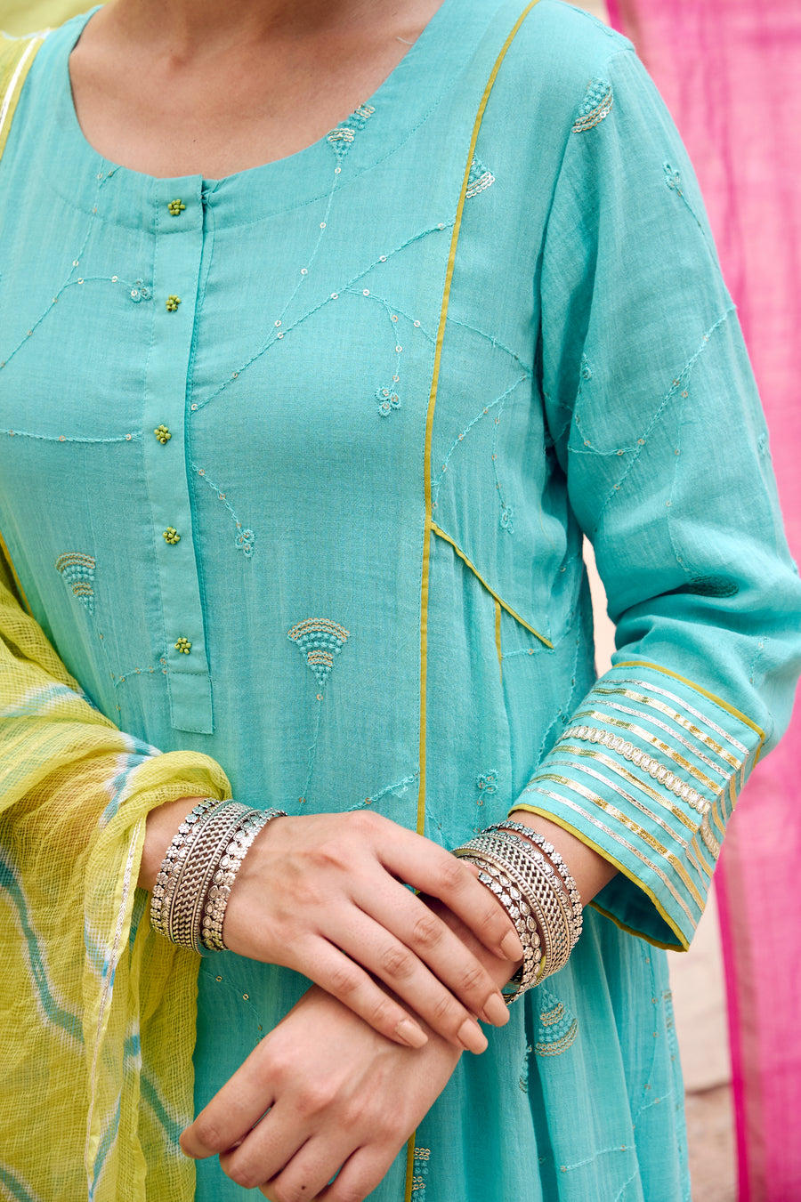 Firozi Embroidered Kurta Pant Set with Dupatta