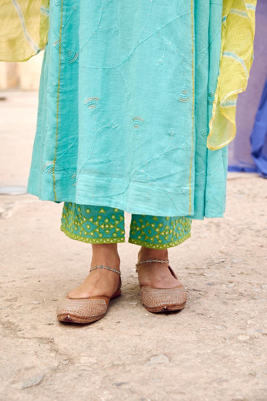 Firozi Embroidered Kurta Pant Set with Dupatta