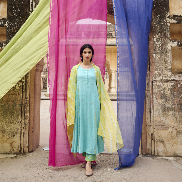 Firozi Embroidered Kurta Pant Set with Dupatta