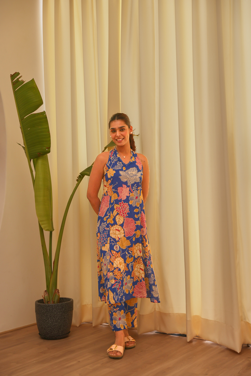 Royal Blue Floral Printed Modal Co-Ord Set