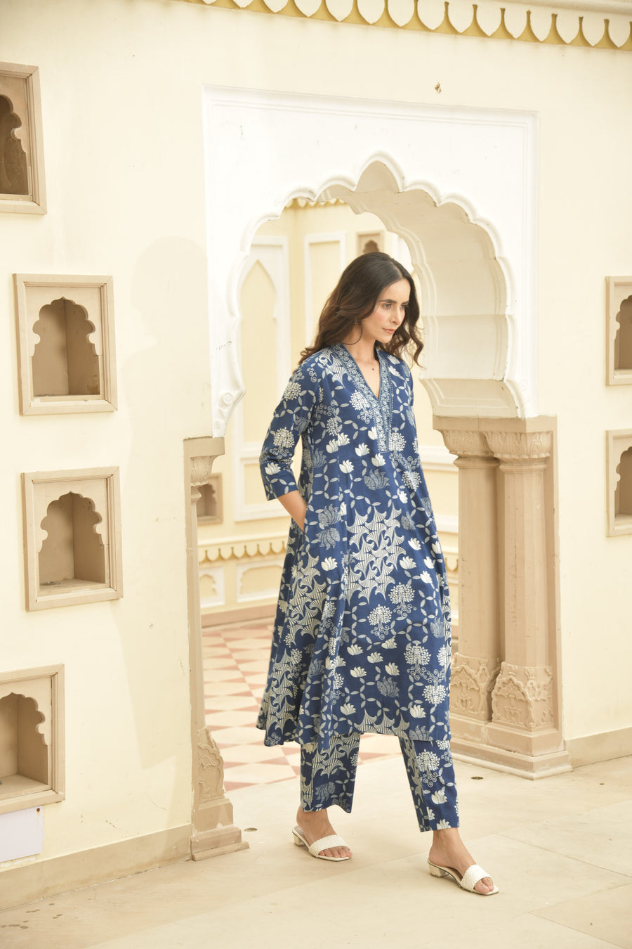 Indigo Dabu Printed Cotton Kurta Pant Set