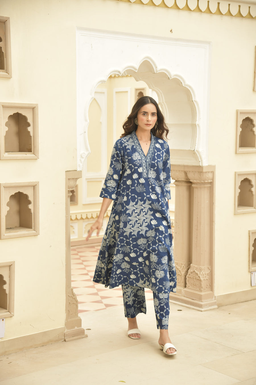 Indigo Dabu Printed Cotton Kurta Pant Set