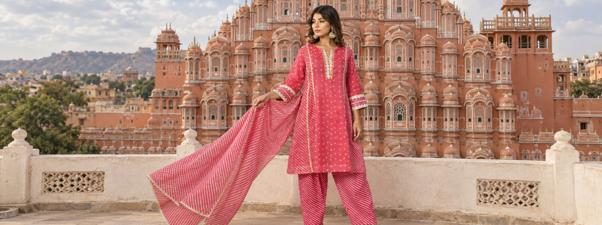 Model wearing a pink Ekohum kurta set