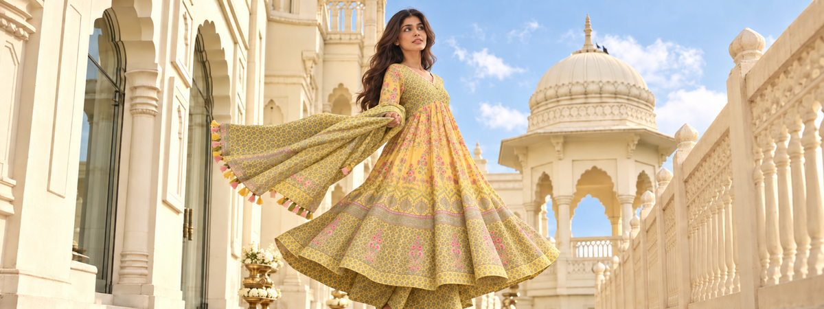 Model wearing a pink Ekohum kurta set