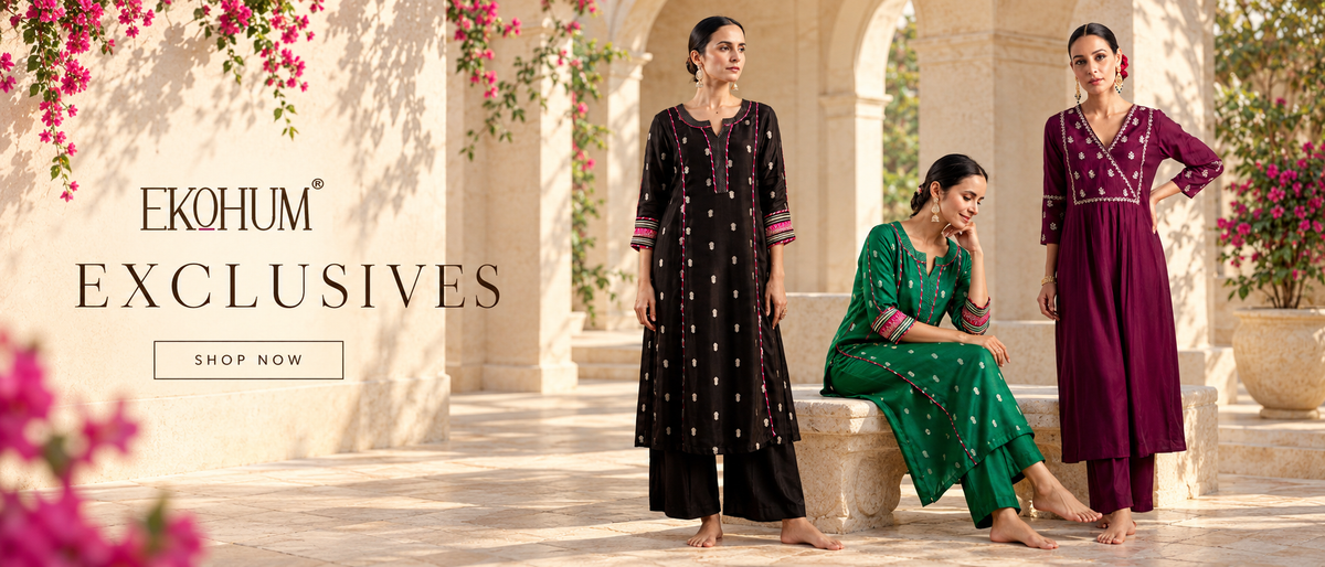 Model wearing a pink Ekohum kurta set