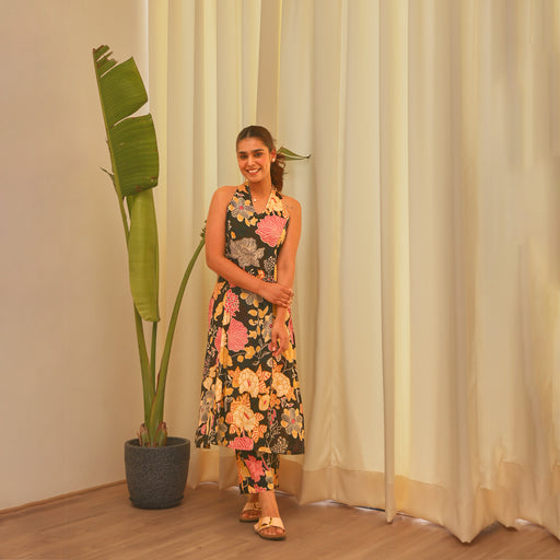 Black Floral Printed Modal Co-Ord Set