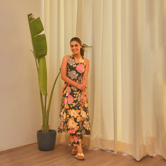 Black Floral Printed Modal Co-Ord Set