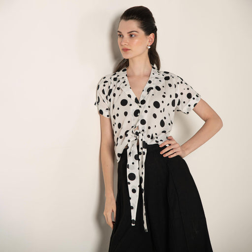 Monochrome Polka Dot Cotton Crop Shirt.