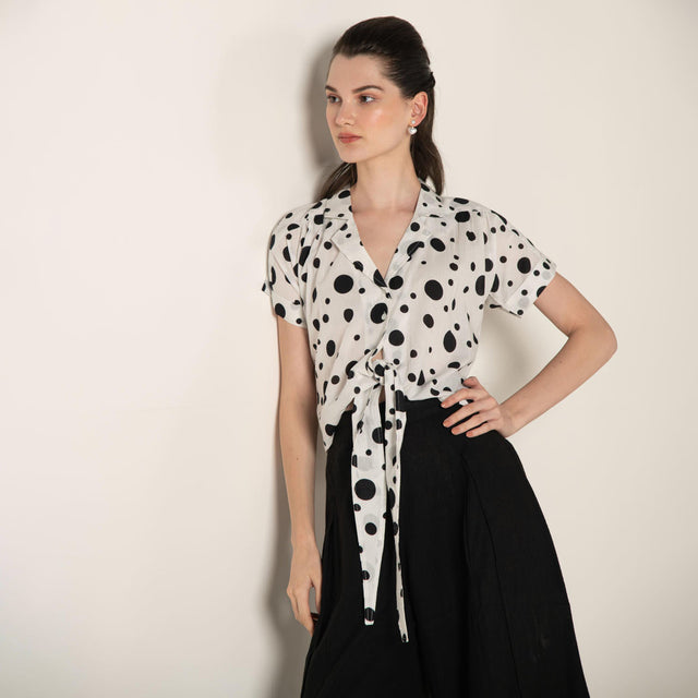 Monochrome Polka Dot Cotton Crop Shirt.