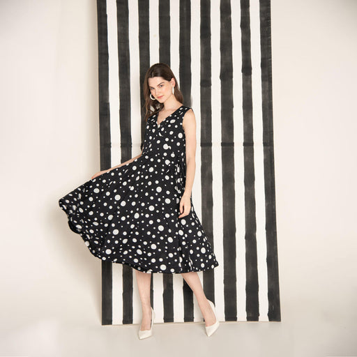 Monochrome Polka Dot Cotton Wrap Dress
