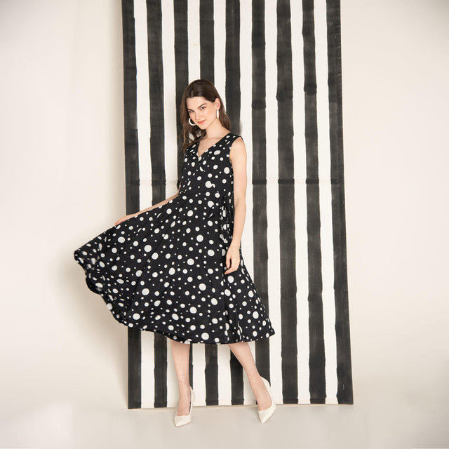 Monochrome Polka Dot Cotton Wrap Dress
